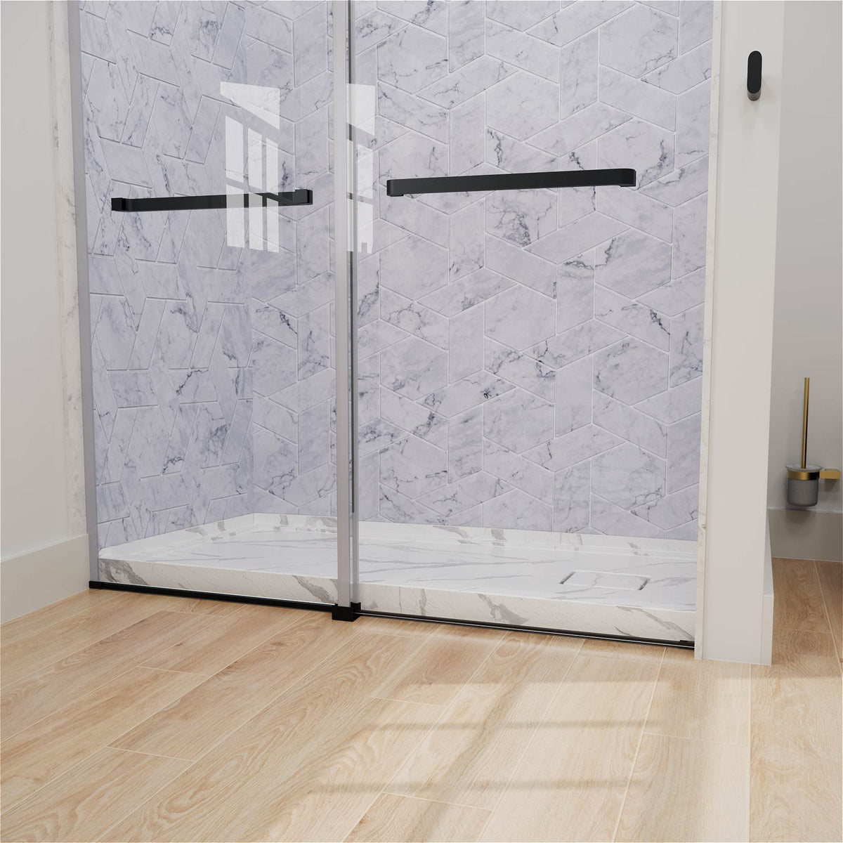 Mokleba 60"x32" Right Drain Shower Pan with Anti-Slip Rock Texture
