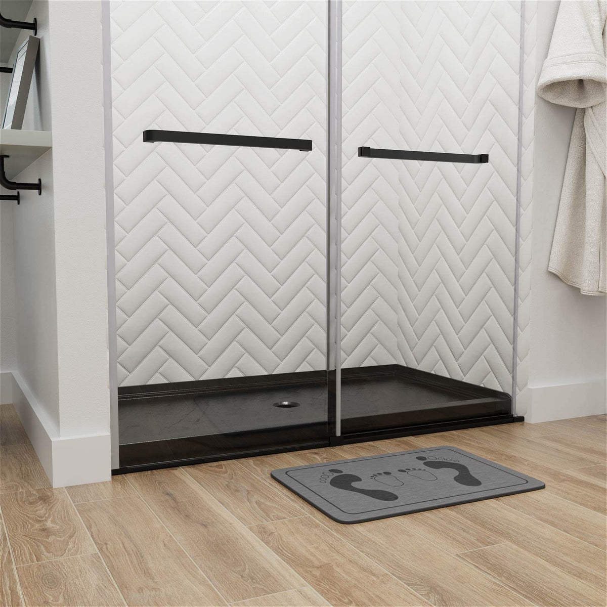 Mokleba 60" x 36" Shower Base with Center Drain, Acrylic Stone Composite, Slip-Resistant