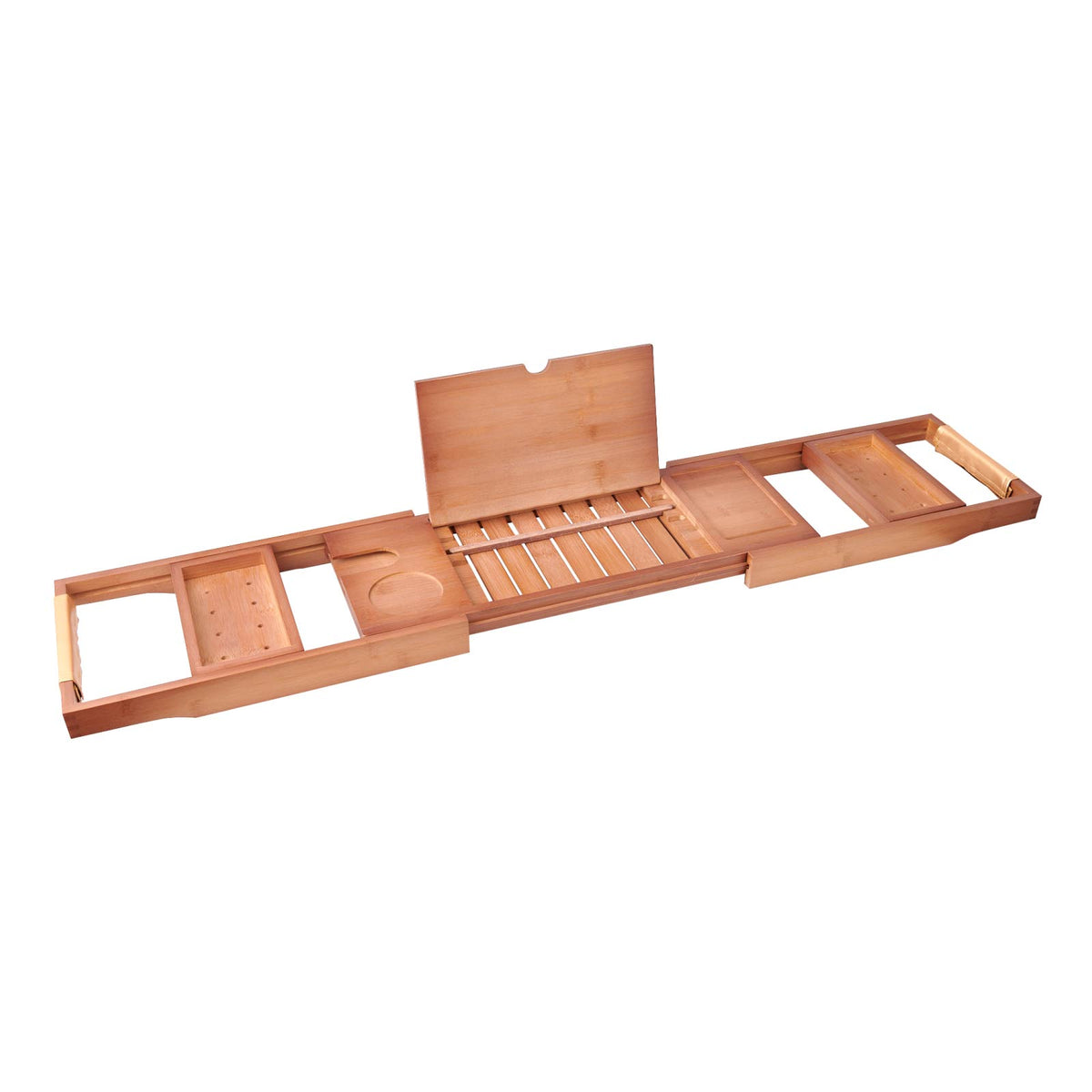 Mokleba Light Walnut Bamboo Bathtub Caddy with Leather Handles