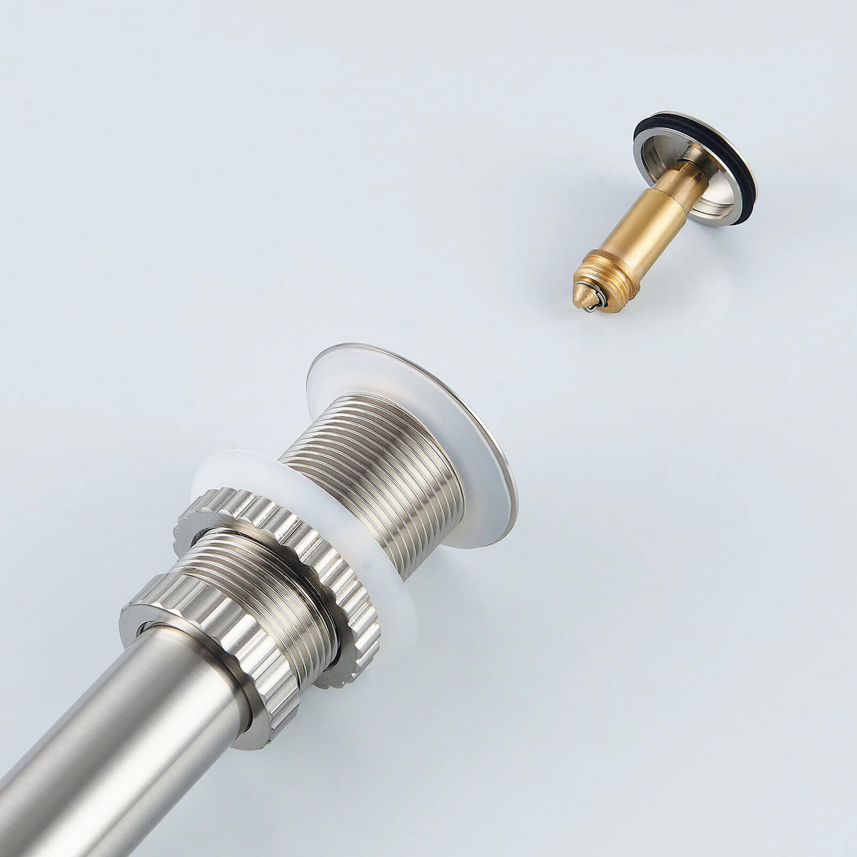 Solid Brass No-Overflow Sink Drain with Hand-Tighten Lock Nut, 5 Finishes