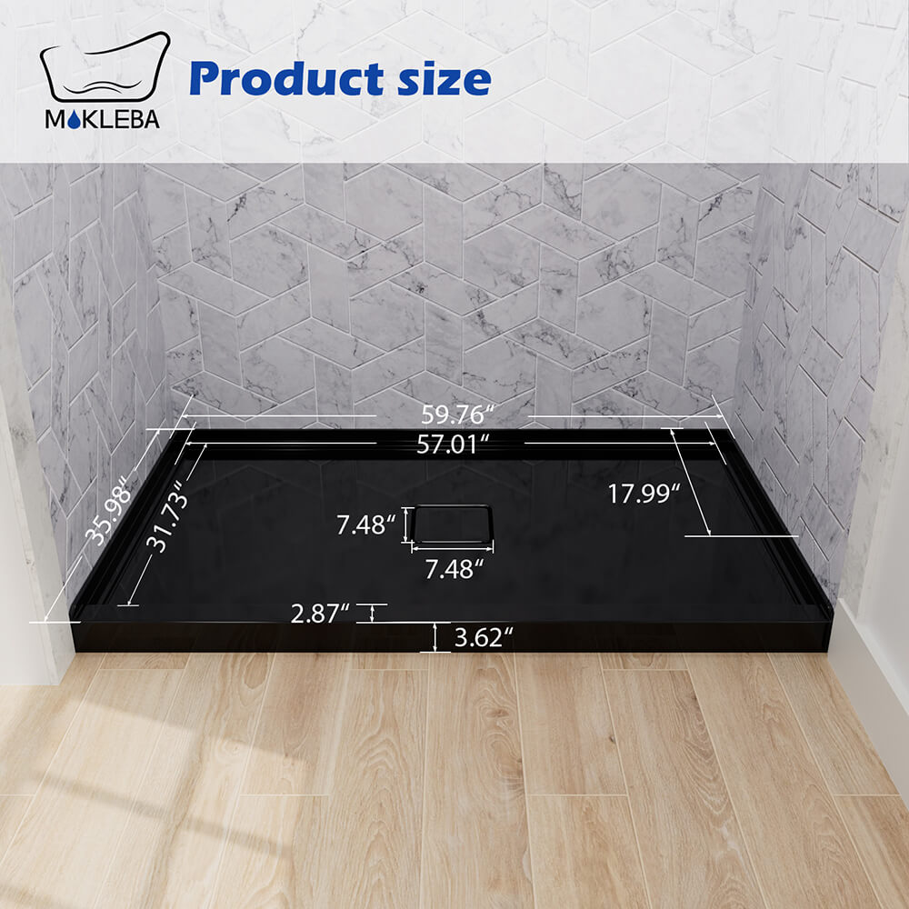 Mokleba 60" x 36" Shower Base with Center Drain, Magnetic Drain Cover, Acrylic Stone Composite, Slip-Resistant