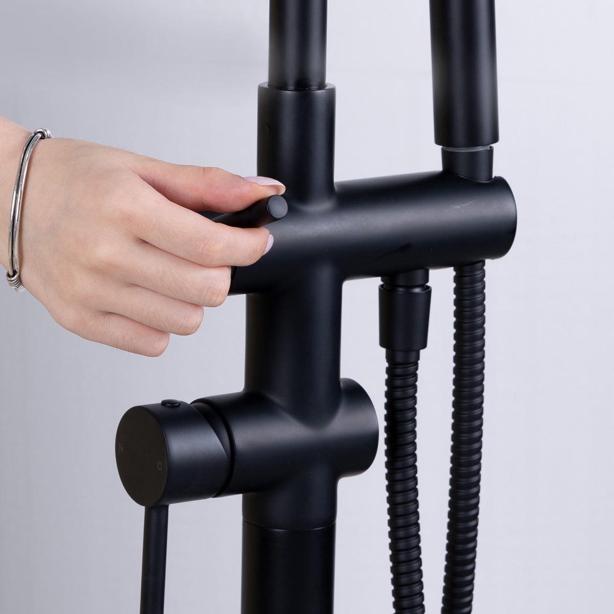 Mokleba Matte Black Freestanding Tub Faucet with Hand Shower