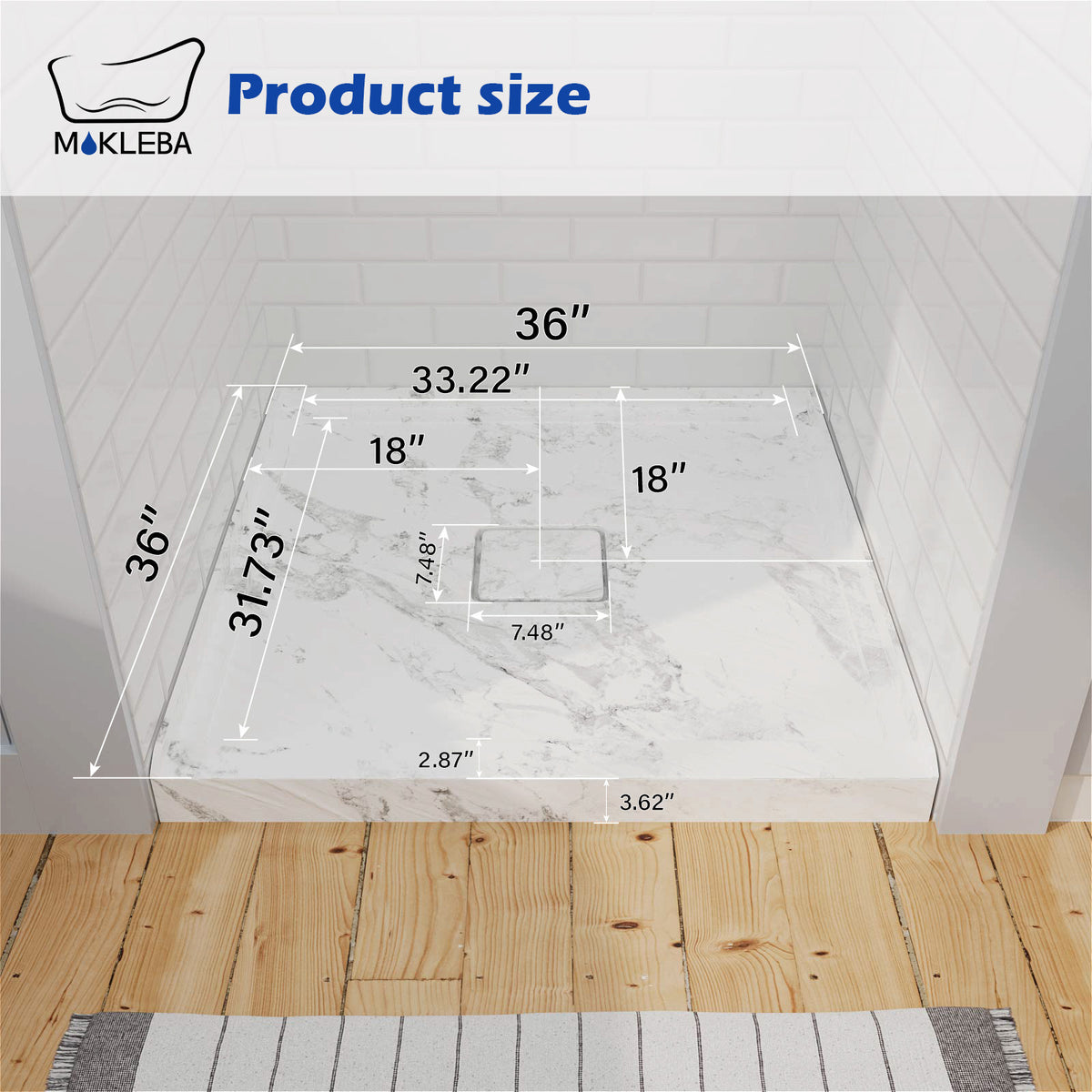 Mokleba 36"x36" Square Center Drain Shower Pan
