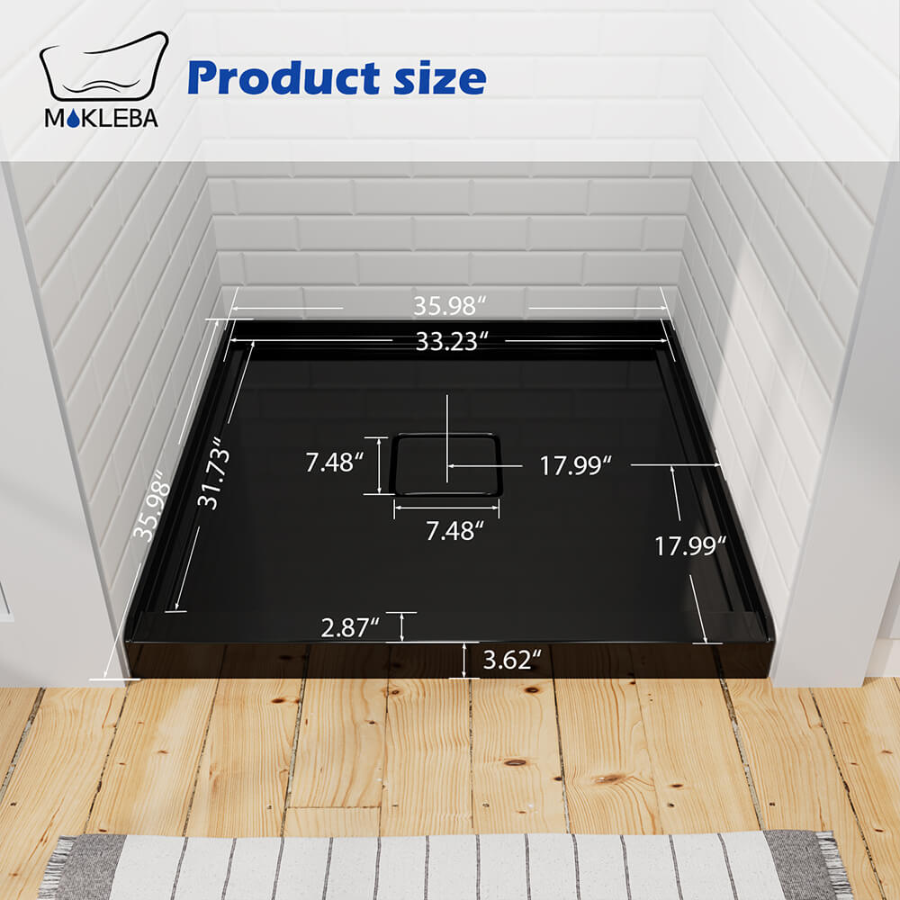 Mokleba 36" x 36" Acrylic Shower Base with Center Drain, Magnetic Drain Cover, Slip-Resistant Square Shower Pan