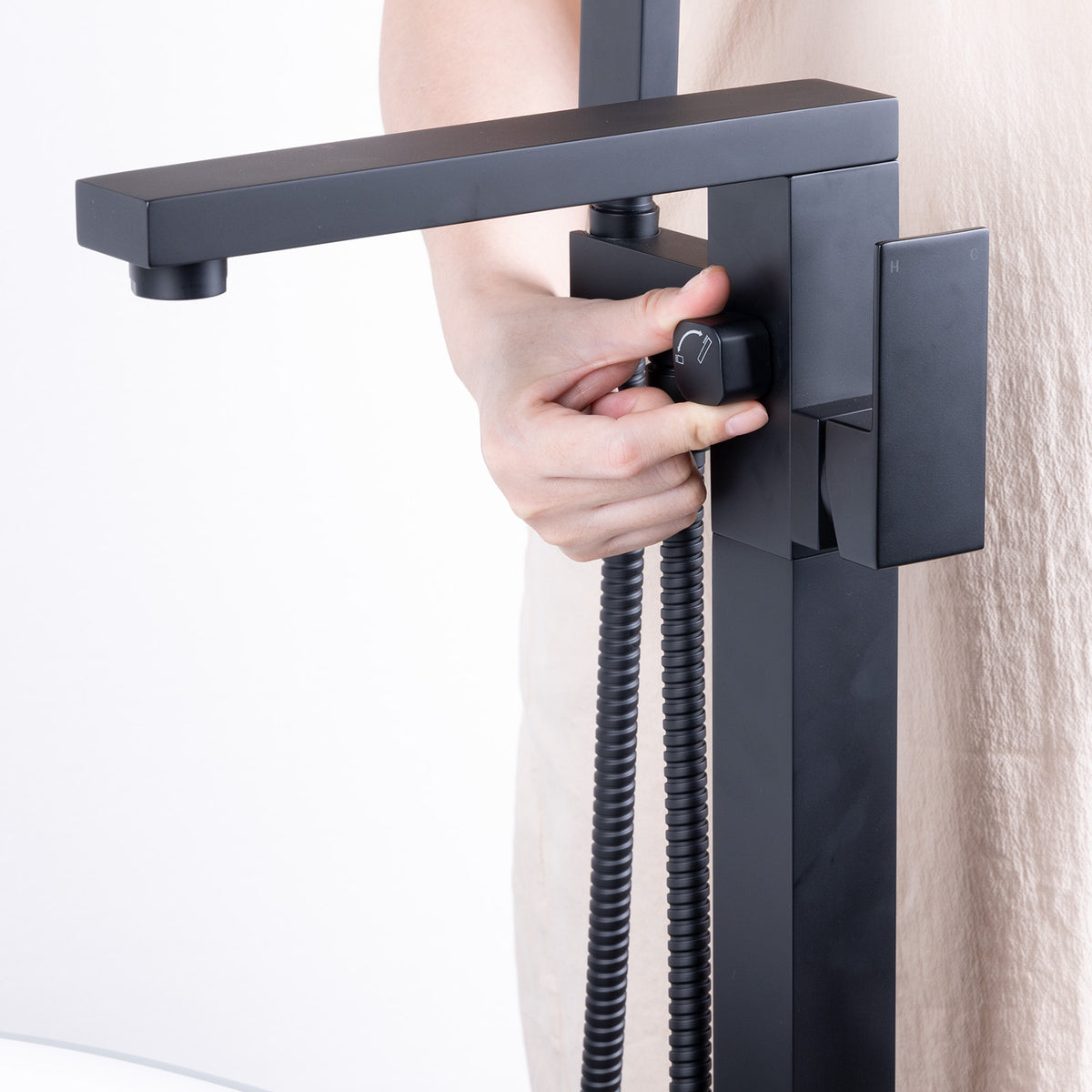 Mokleba Matte Black Freestanding Tub Filler with Hand Shower
