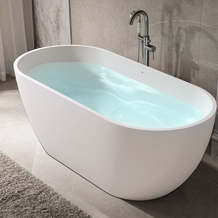 Mokleba 59" Oval Acrylic Freestanding Soaking Bathtub with Center Drain