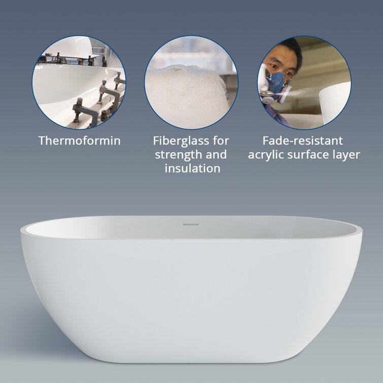 Mokleba 59" Oval Acrylic Freestanding Soaking Bathtub with Center Drain