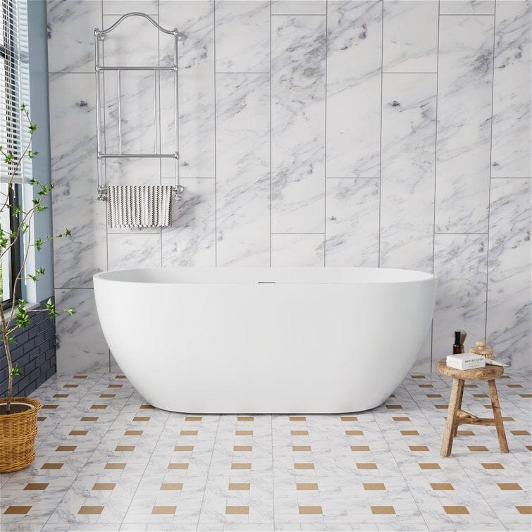Mokleba 59" Oval Acrylic Freestanding Soaking Bathtub with Center Drain