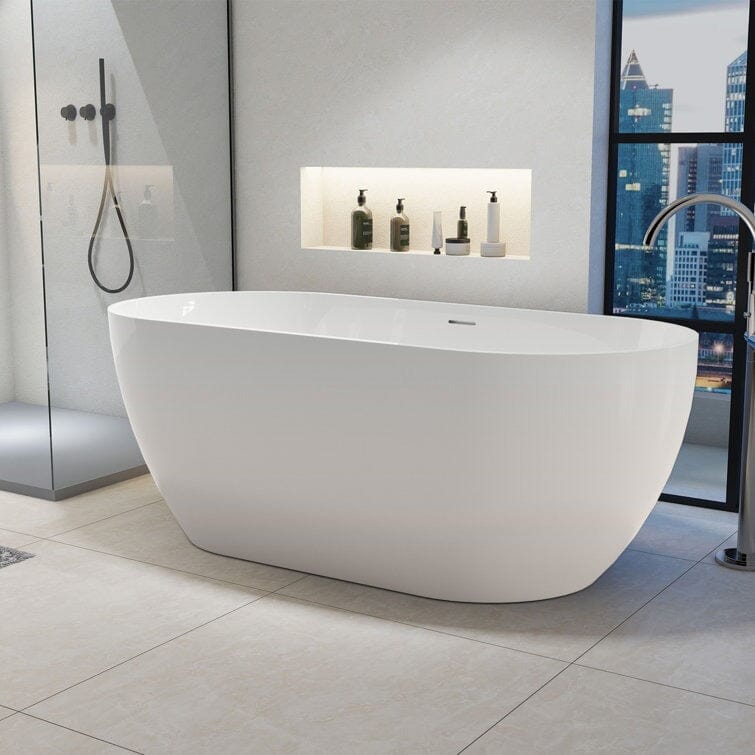 Mokleba 59" Oval Acrylic Freestanding Soaking Bathtub with Center Drain