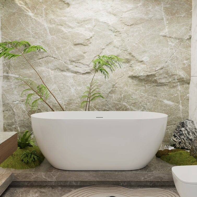 Mokleba 59" Oval Acrylic Freestanding Soaking Bathtub with Center Drain