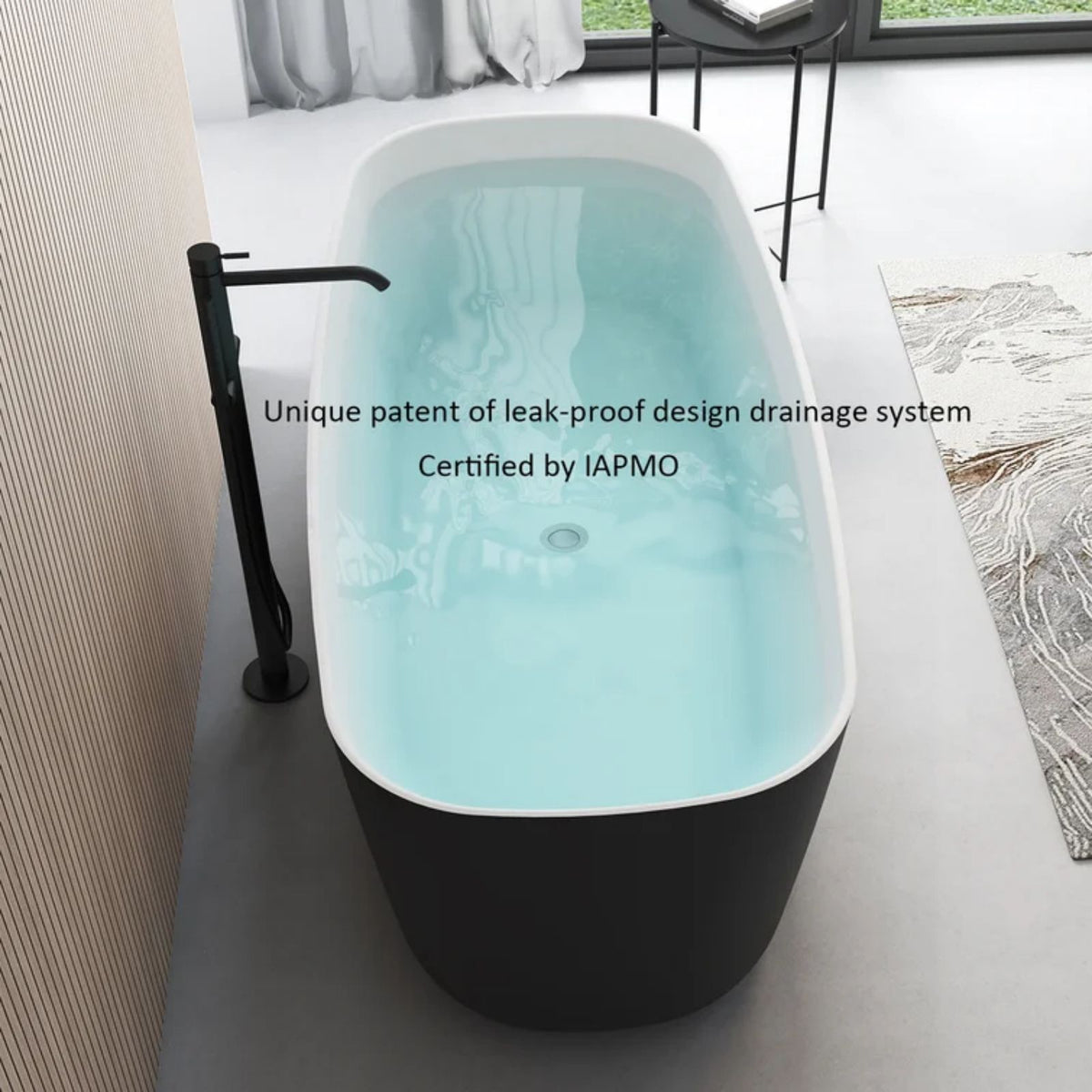 59" Freestanding Soaking Acrylic Bathtub with Drain and Overflow Black