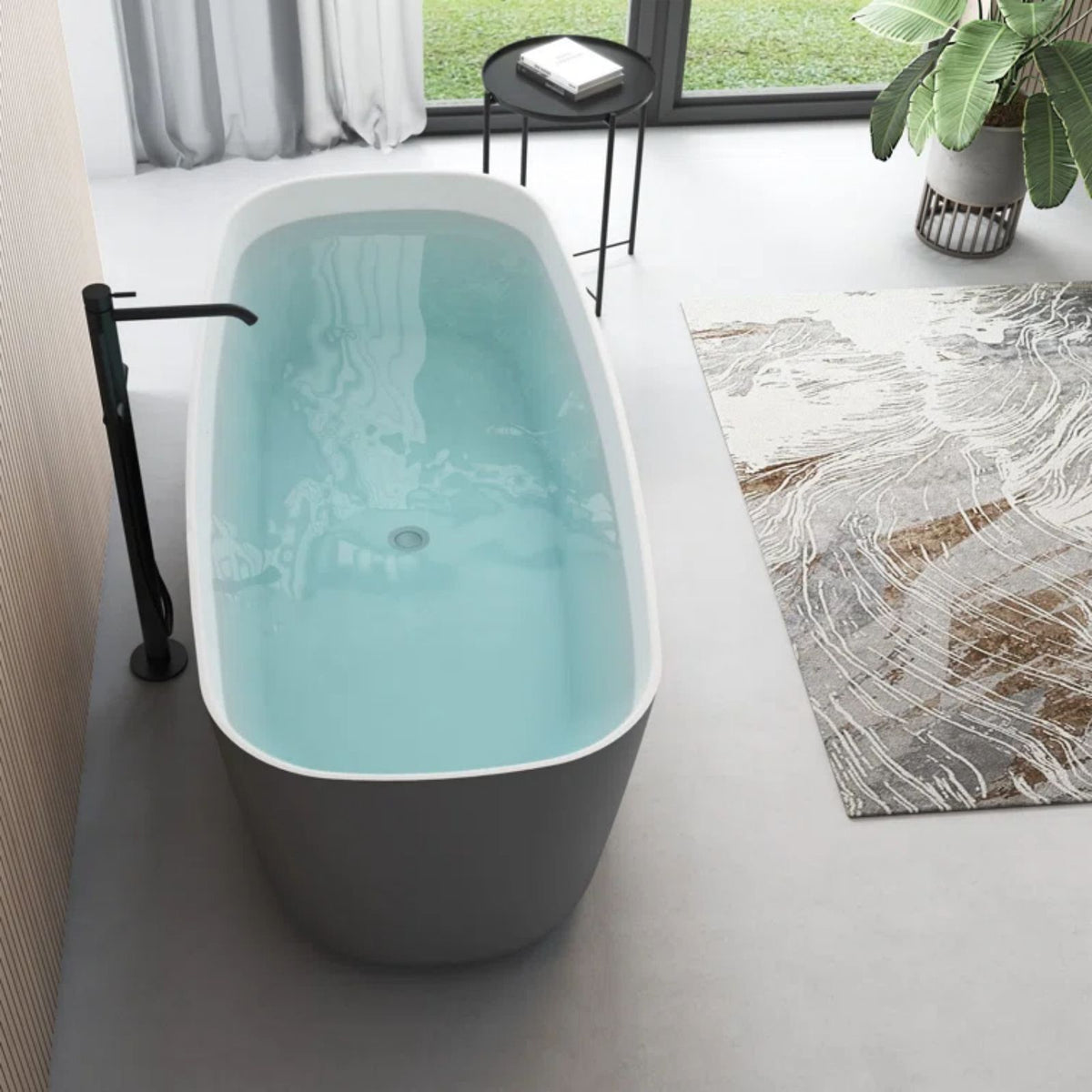 59" Freestanding Soaking Acrylic Bathtub with Drain and Overflow Gray