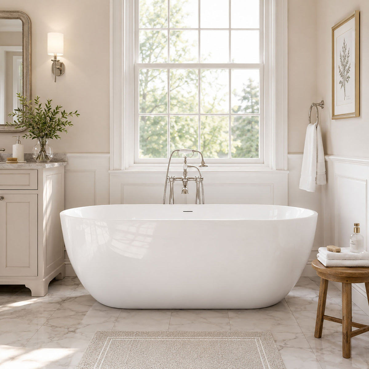 59 inch White Acrylic Oval freestanding Soaking Tub for Modern Bathroom