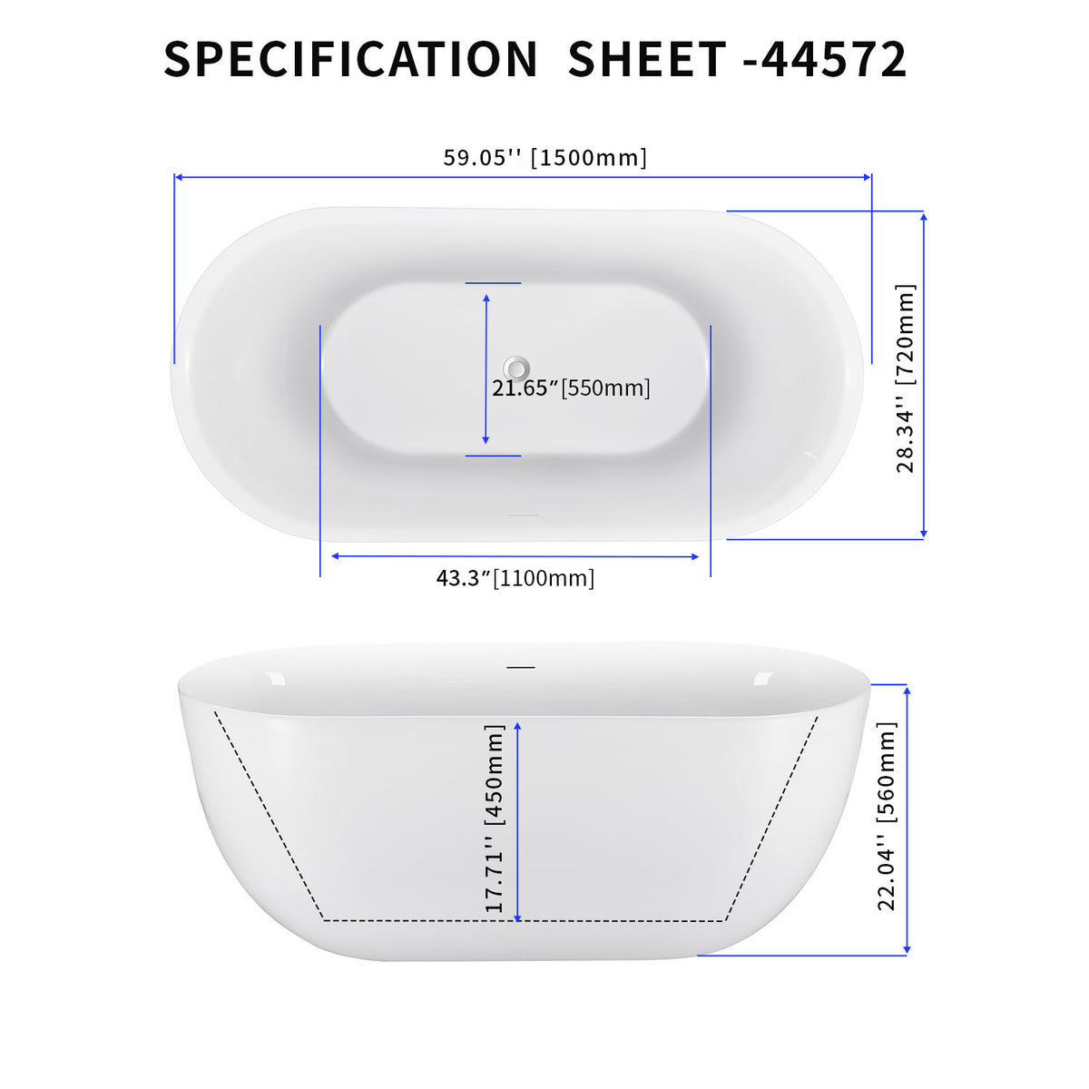 59 inch white acrylic soaking tub dimension