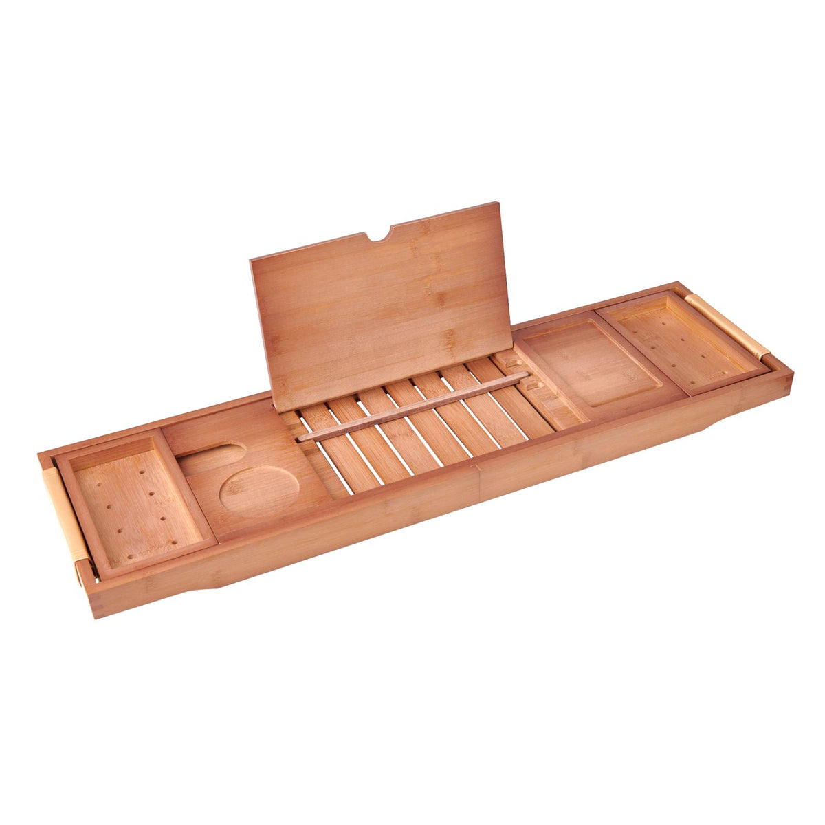 Mokleba Light Walnut Bamboo Bathtub Caddy with Leather Handles
