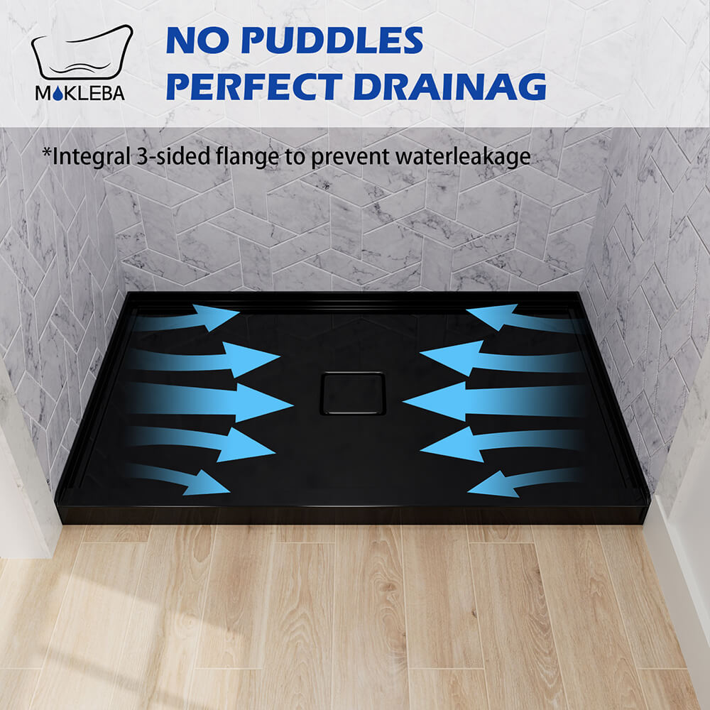 Mokleba 60" x 36" Shower Base with Center Drain, Magnetic Drain Cover, Acrylic Stone Composite, Slip-Resistant