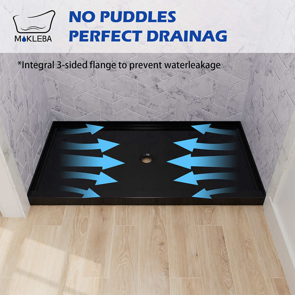 Mokleba 60" x 36" Shower Base with Center Drain, Acrylic Stone Composite, Slip-Resistant