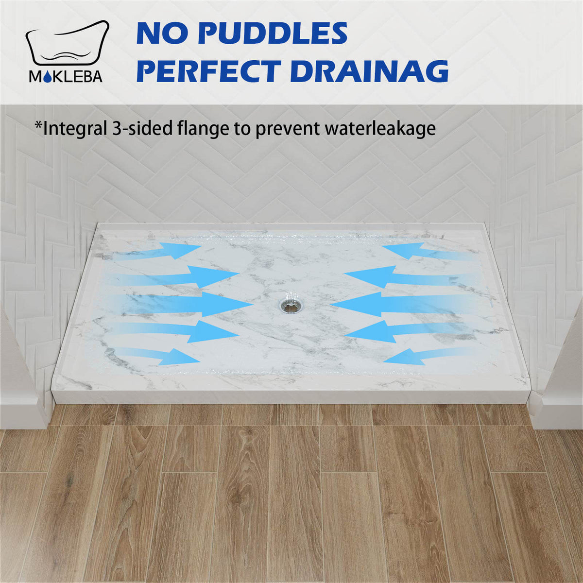 Mokleba 60"x36" Center Drain Anti-Slip Shower Pan