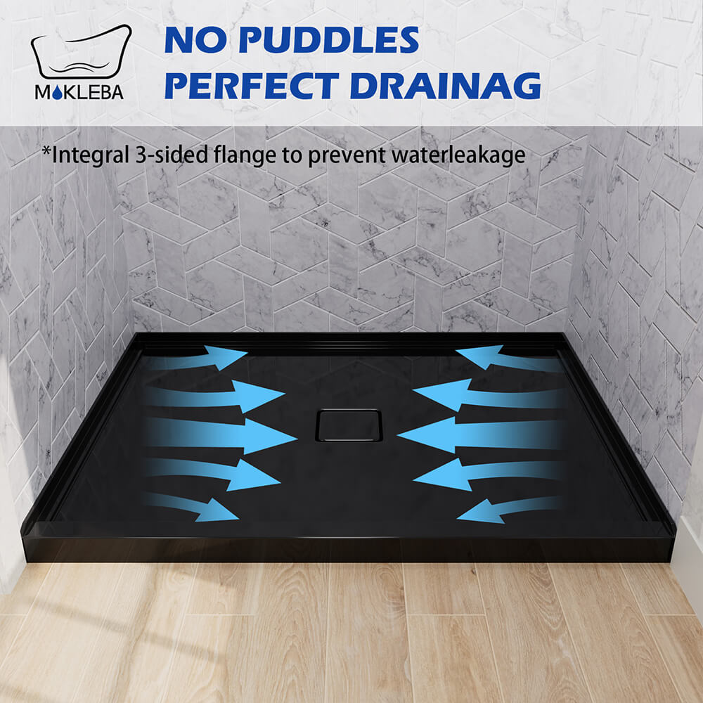 Mokleba 48"x36" Shower Pan with Square Outlet Center Drain