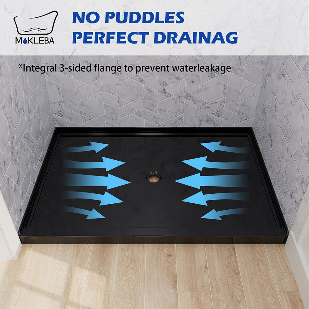 Mokleba 48"x32" Shower Base with Center Drain,  Acrylic Stone Composite Shower Pan, Slip-Resistant, No Mortar Installation