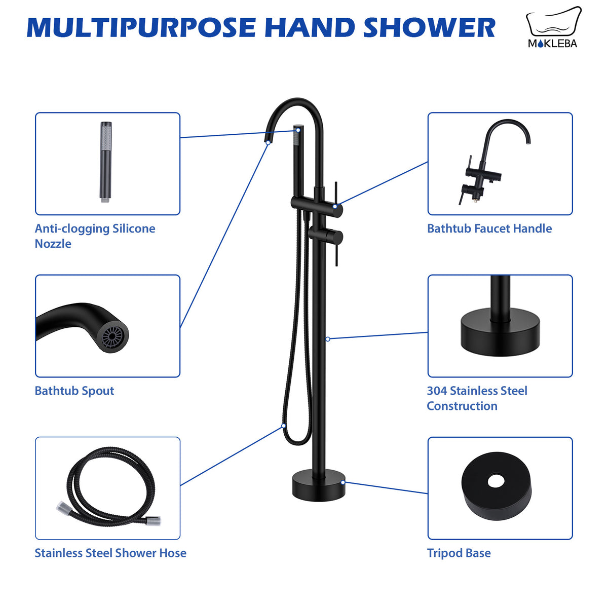 Mokleba Matte Black Freestanding Tub Faucet with Hand Shower