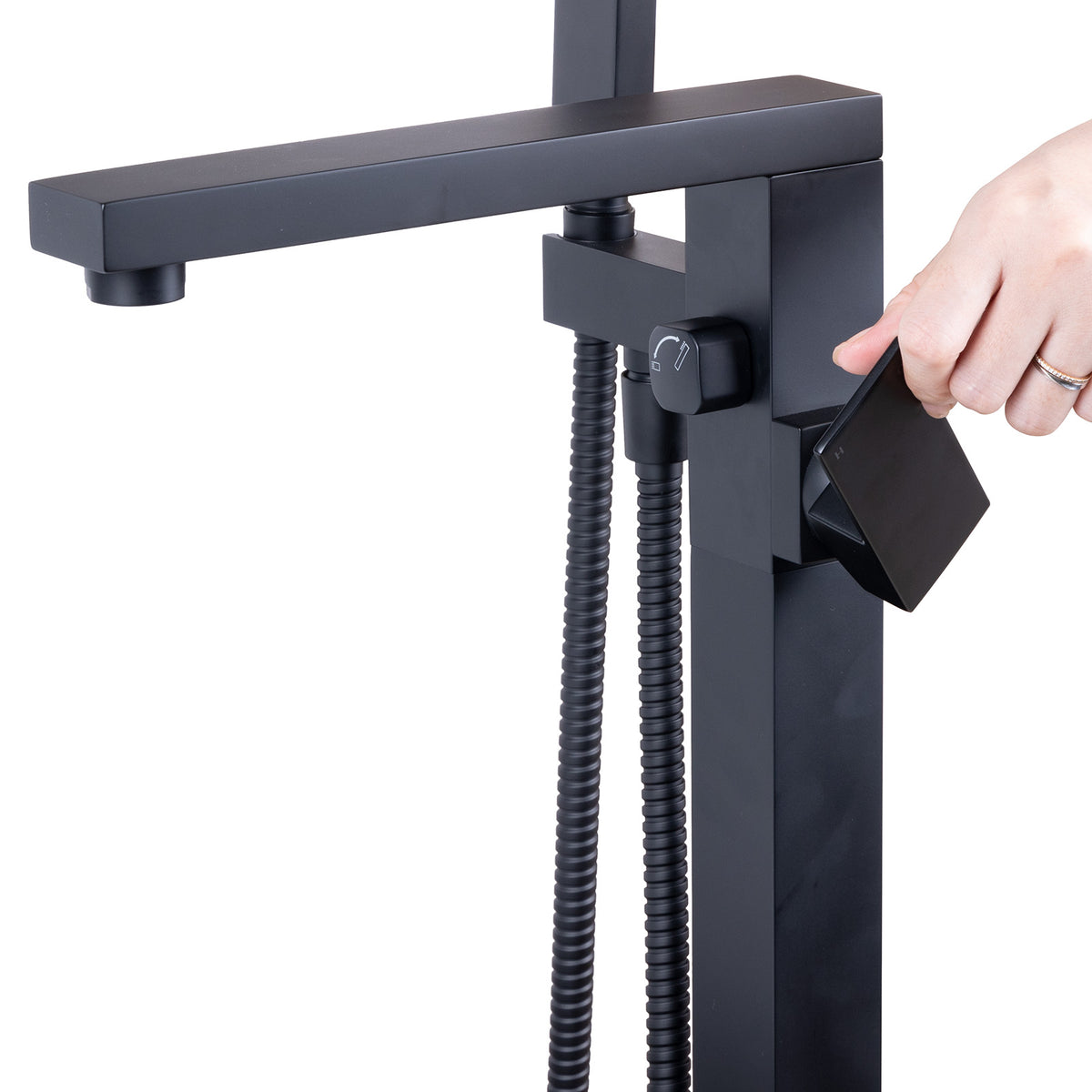 Mokleba Matte Black Freestanding Tub Filler with Hand Shower