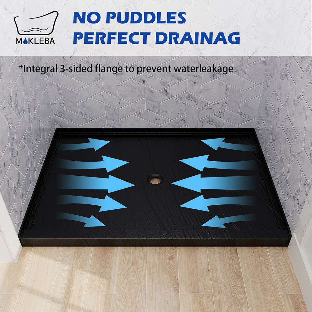 Mokleba 48"x32" Shower Base with Center Drain,  Acrylic Stone Composite Shower Pan, Slip-Resistant, No Mortar Installation