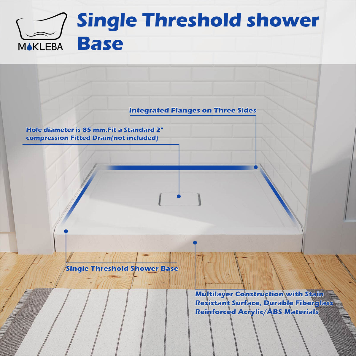 Mokleba 36"x36" Square Center Drain Shower Pan