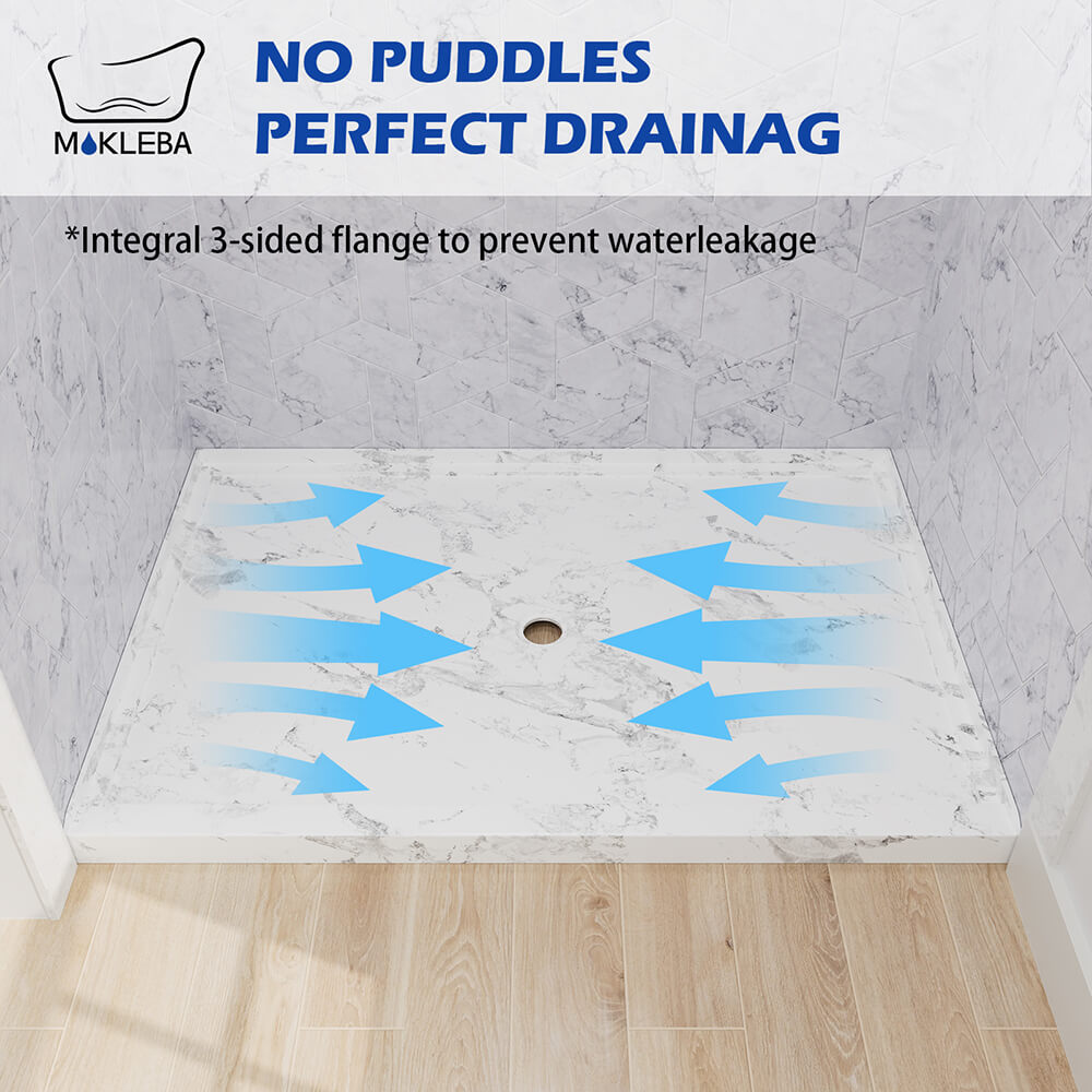 Mokleba 48"x32" Shower Base with Center Drain,  Acrylic Stone Composite Shower Pan, Slip-Resistant, No Mortar Installation
