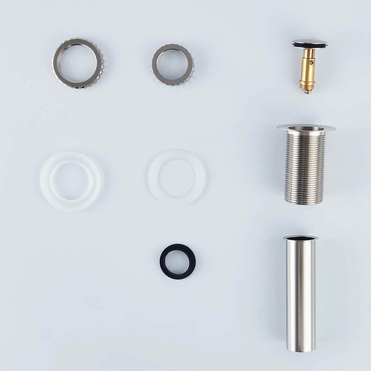 Solid Brass No-Overflow Sink Drain with Hand-Tighten Lock Nut, 5 Finishes