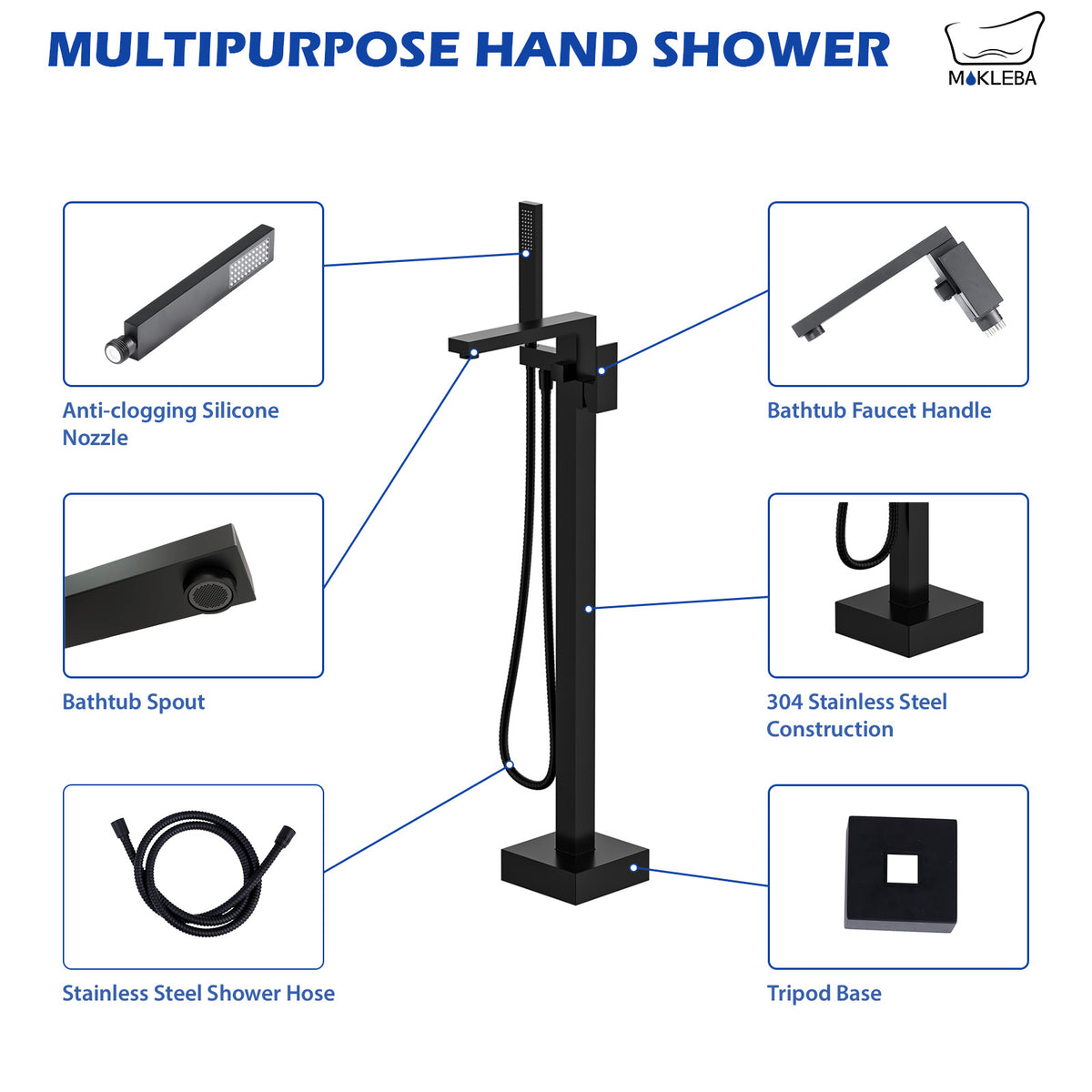 Mokleba Matte Black Freestanding Tub Filler with Hand Shower