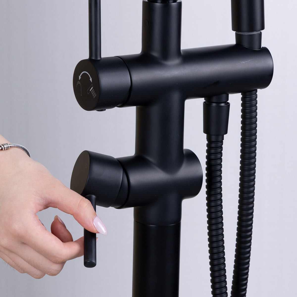 Mokleba Matte Black Freestanding Tub Faucet with Hand Shower