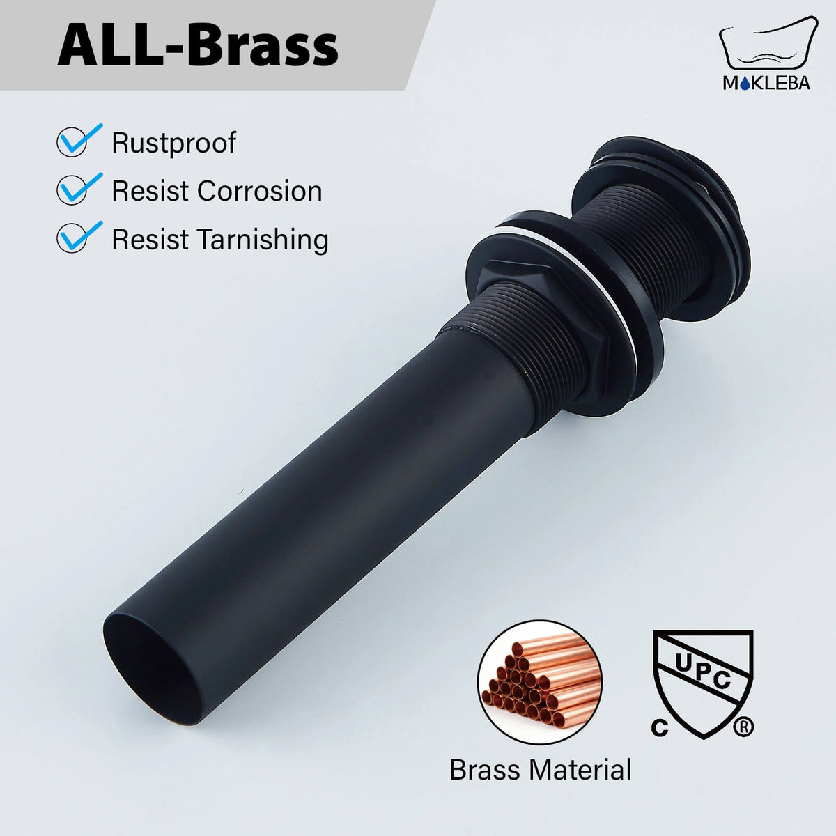 All-Brass No Overflow Bathroom Sink Drain Stopper, 5 Finishes