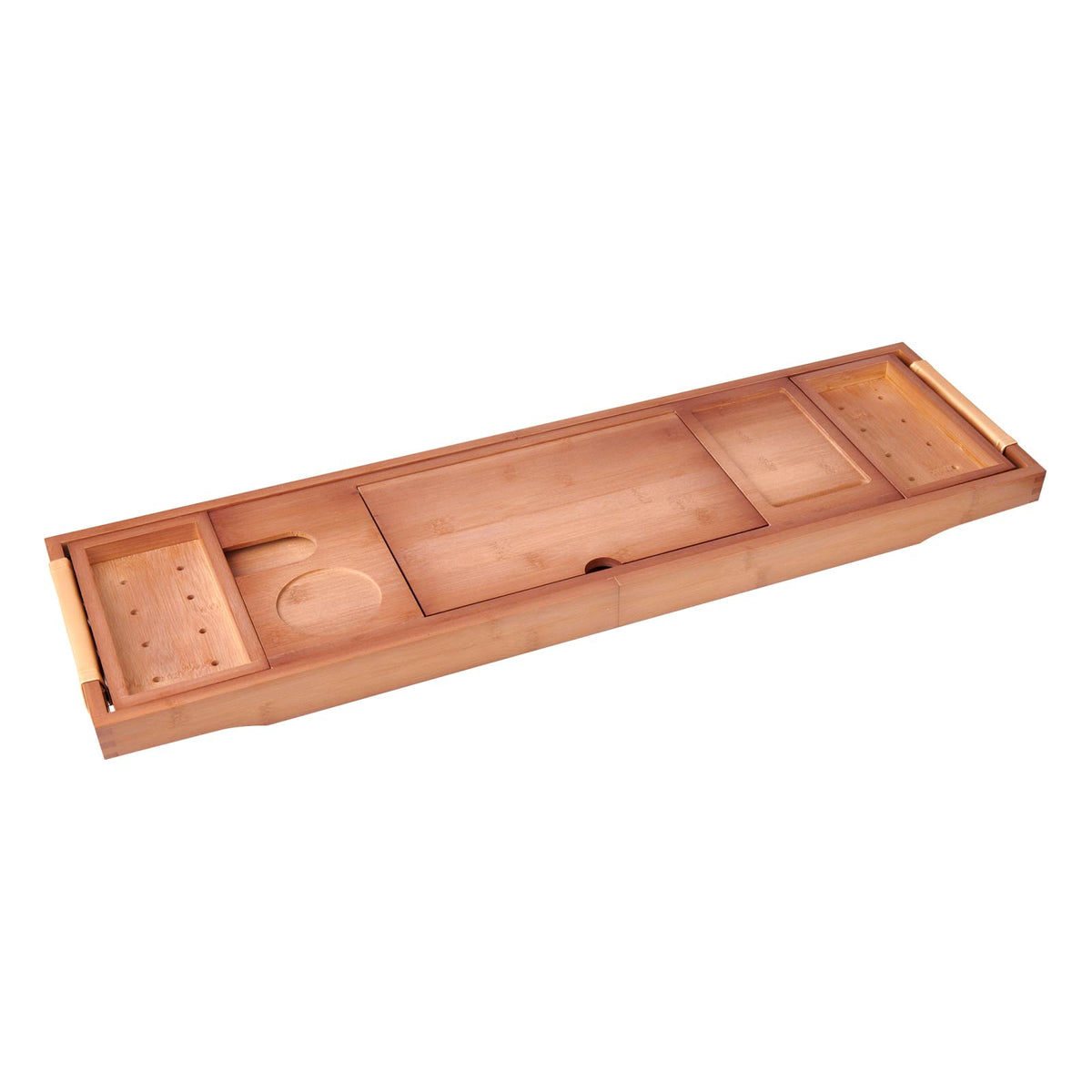 Mokleba Light Walnut Bamboo Bathtub Caddy with Leather Handles