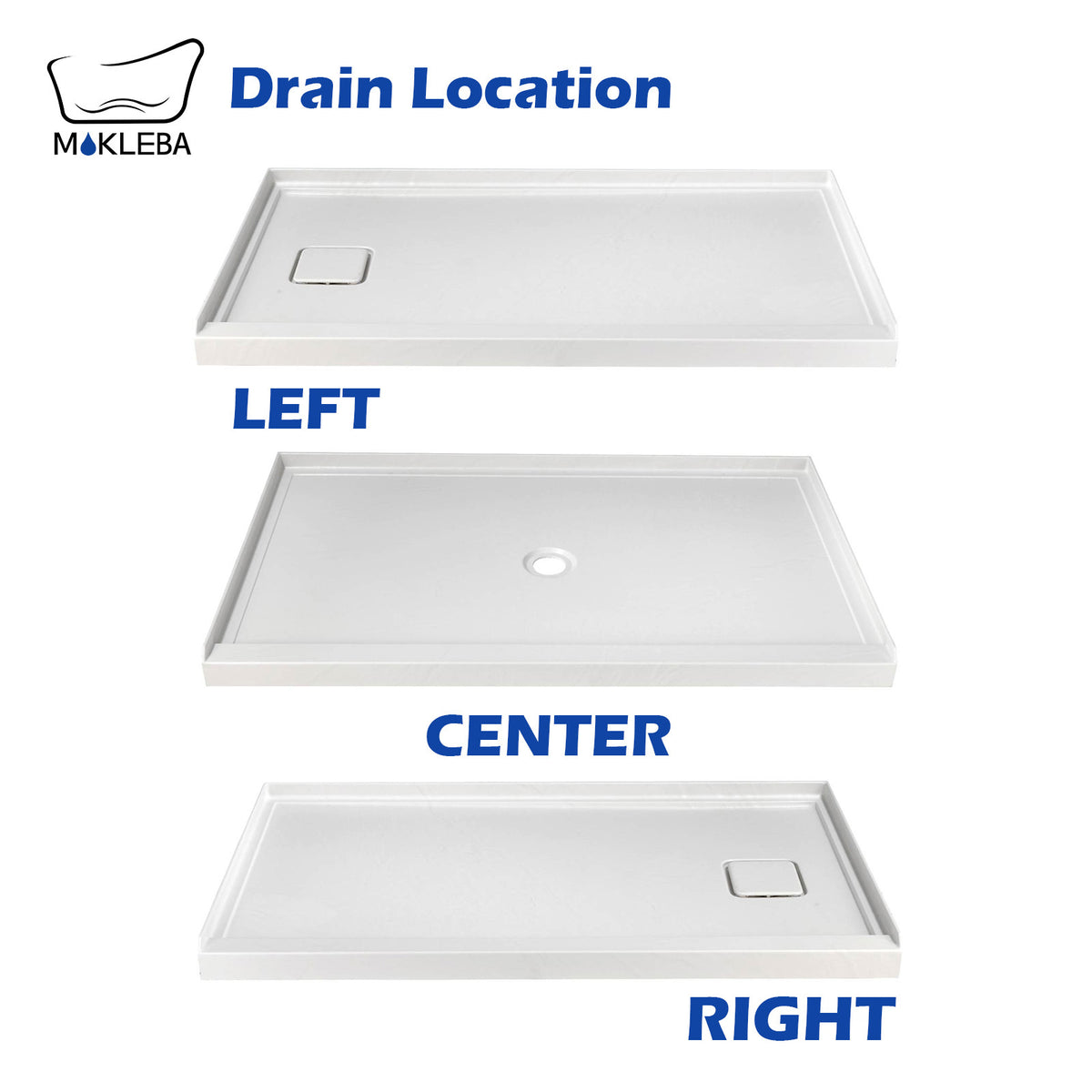 Mokleba 60"x36" Center Drain Anti-Slip Shower Pan