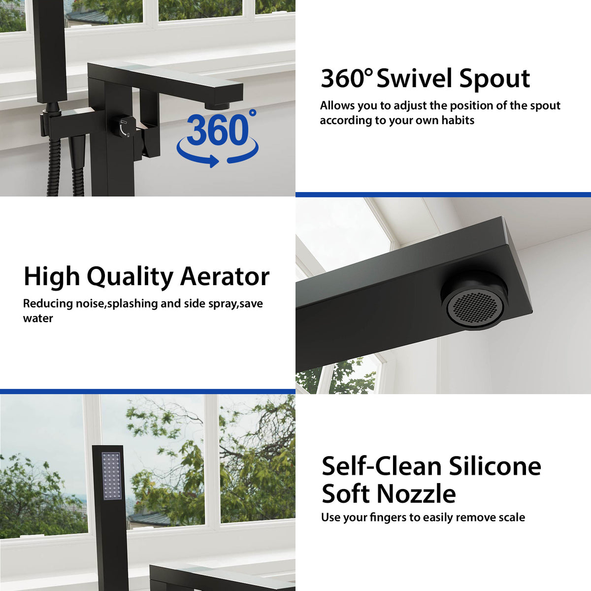 Mokleba Matte Black Freestanding Tub Filler with Hand Shower