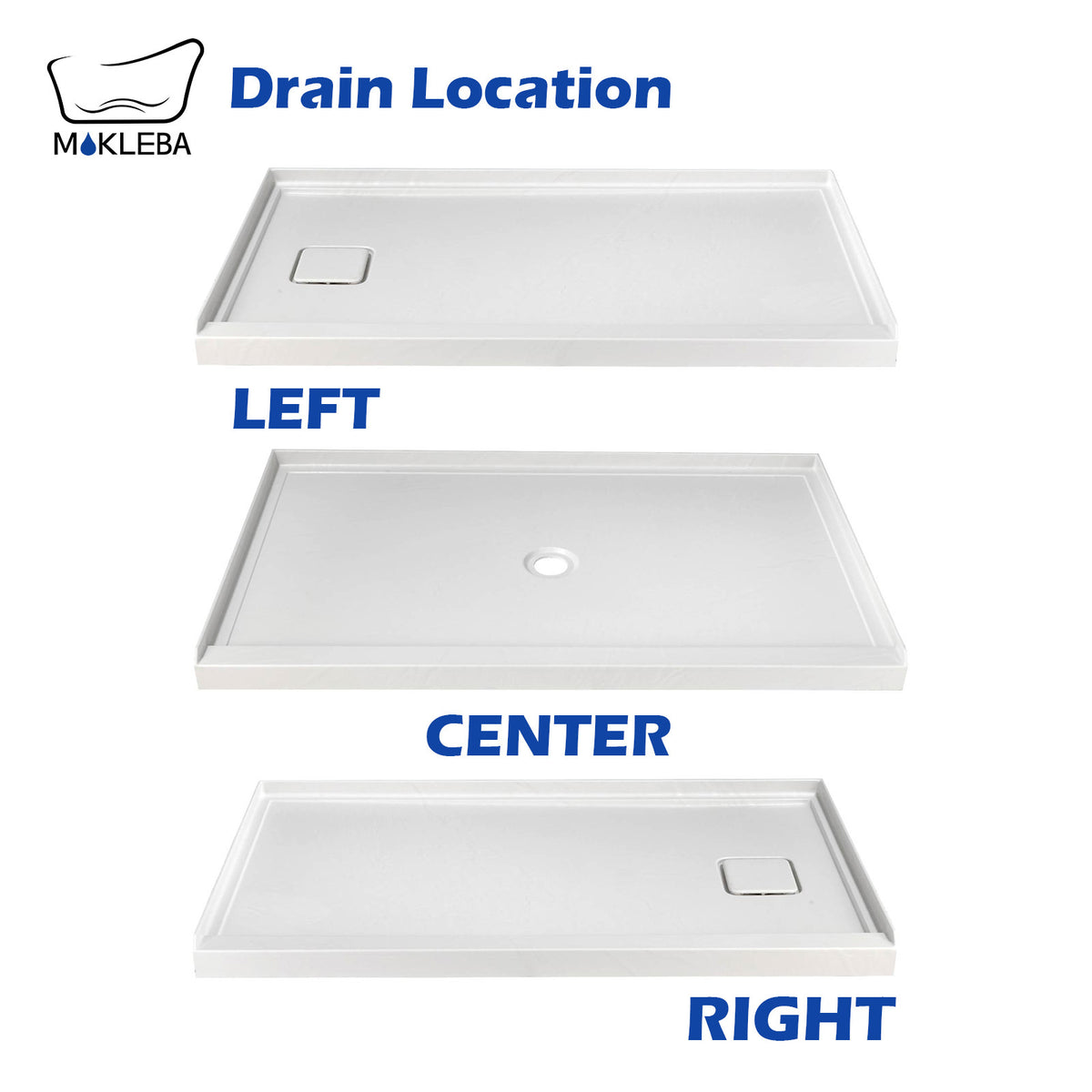 Mokleba 60"x32" Left Drain Shower Pan with Slip Resistant Rock Texture