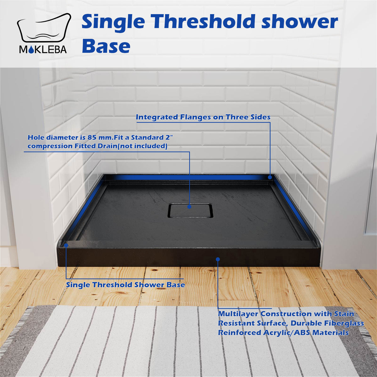 Mokleba 36"x36" Square Center Drain Shower Pan