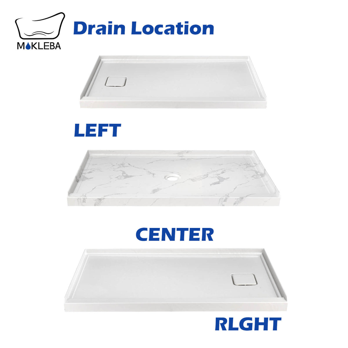 Mokleba 60"x36" Center Drain Anti-Slip Shower Pan