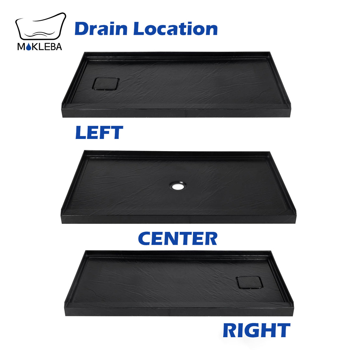 Mokleba 60"x36" Center Drain Anti-Slip Shower Pan