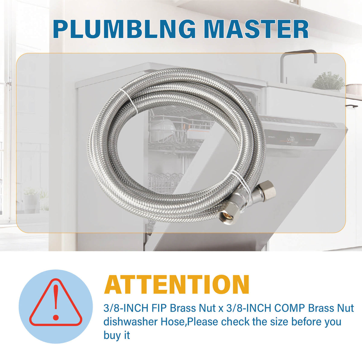 6 foot stainless steel braided dishwasher hose with 38 inch FIP and COMP brass nuts