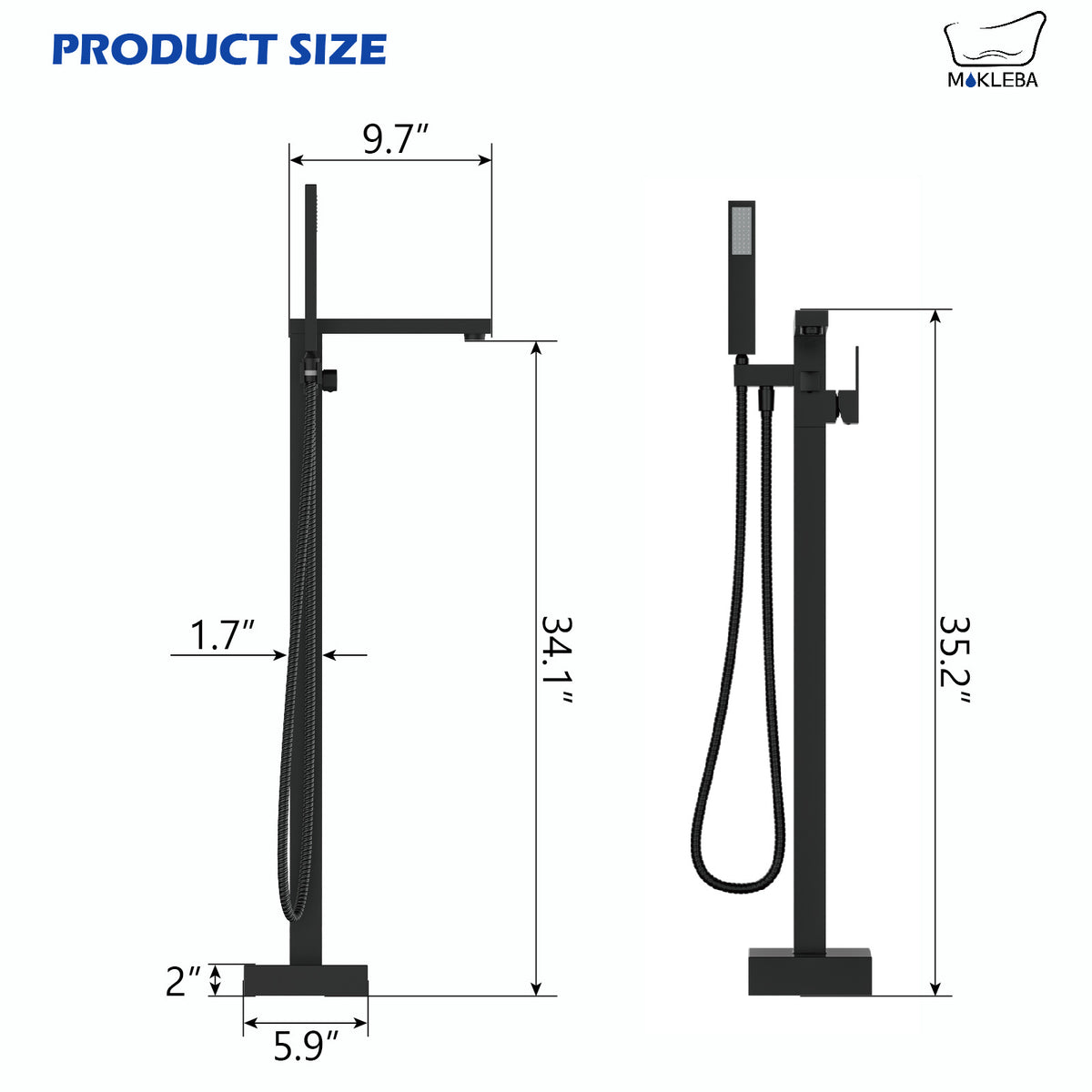 Mokleba Matte Black Freestanding Tub Filler with Hand Shower