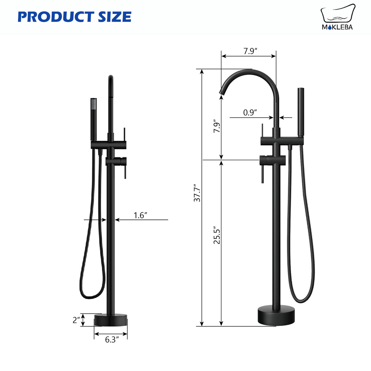Mokleba Matte Black Freestanding Tub Faucet with Hand Shower