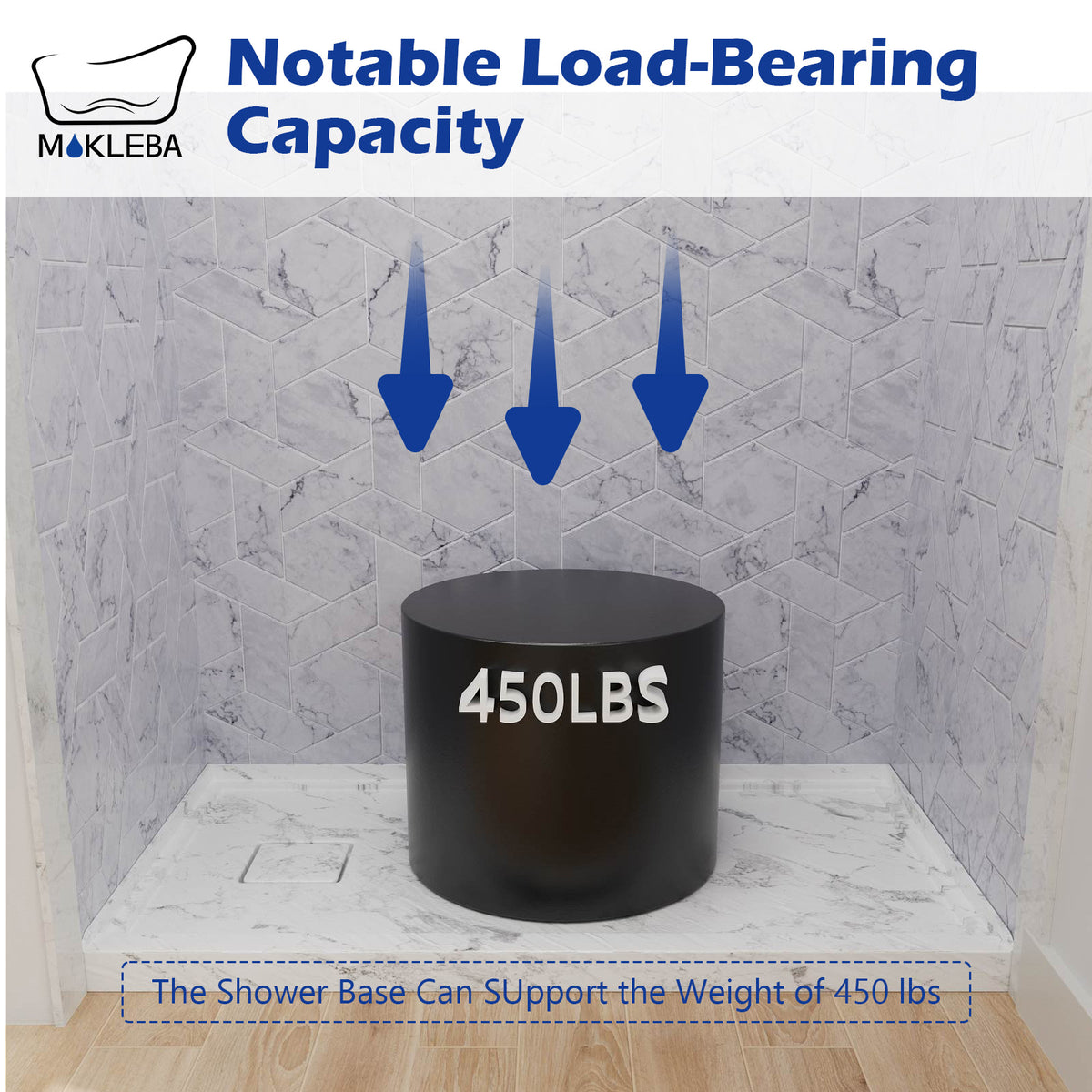 Mokleba 60"x32" Left Drain Shower Pan with Slip Resistant Rock Texture