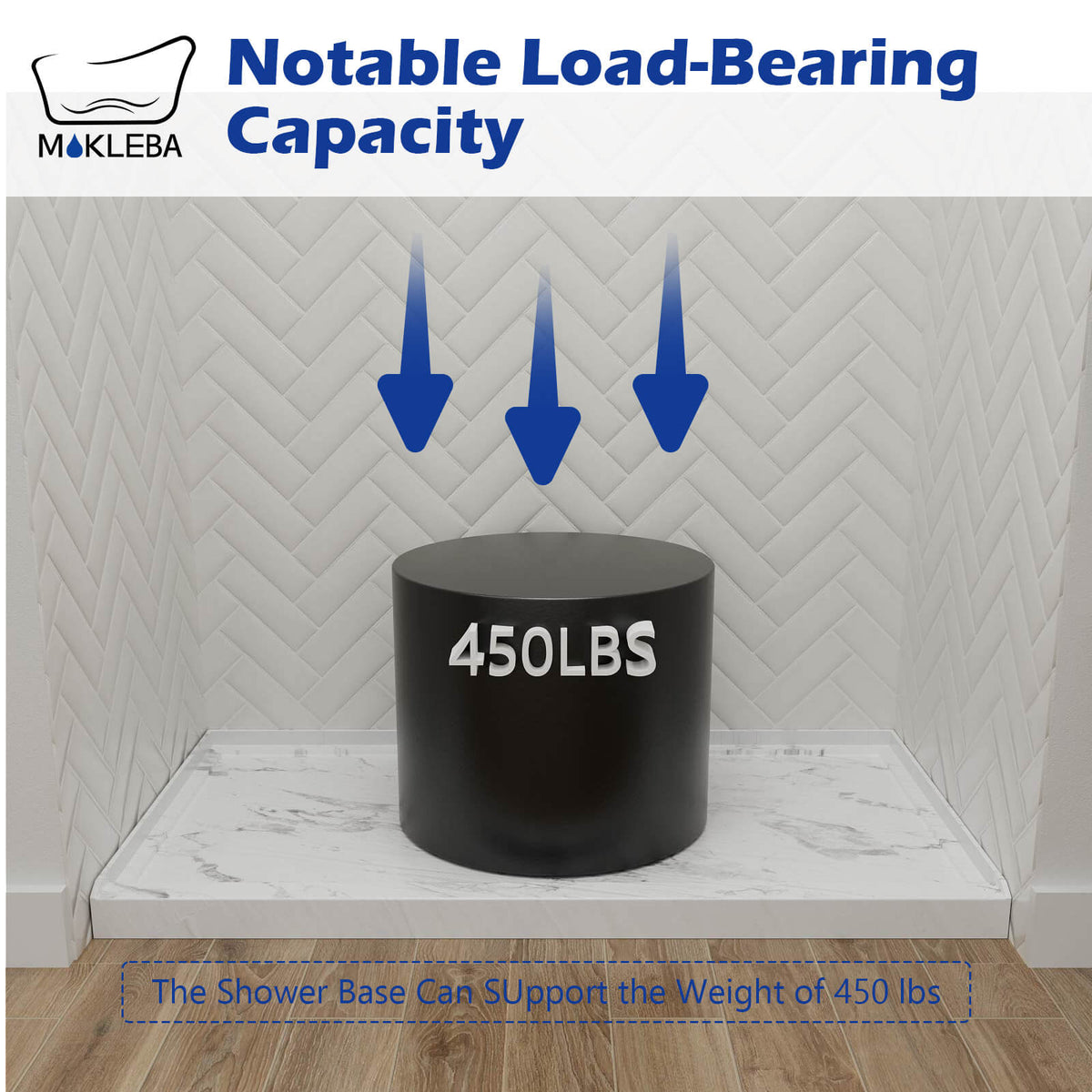 Mokleba 60"x36" Center Drain Anti-Slip Shower Pan