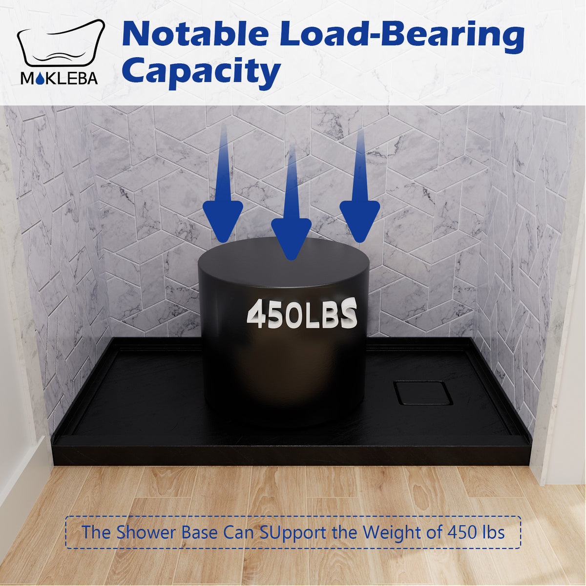 Mokleba 60"x32" Right Drain Shower Pan with Anti-Slip Rock Texture