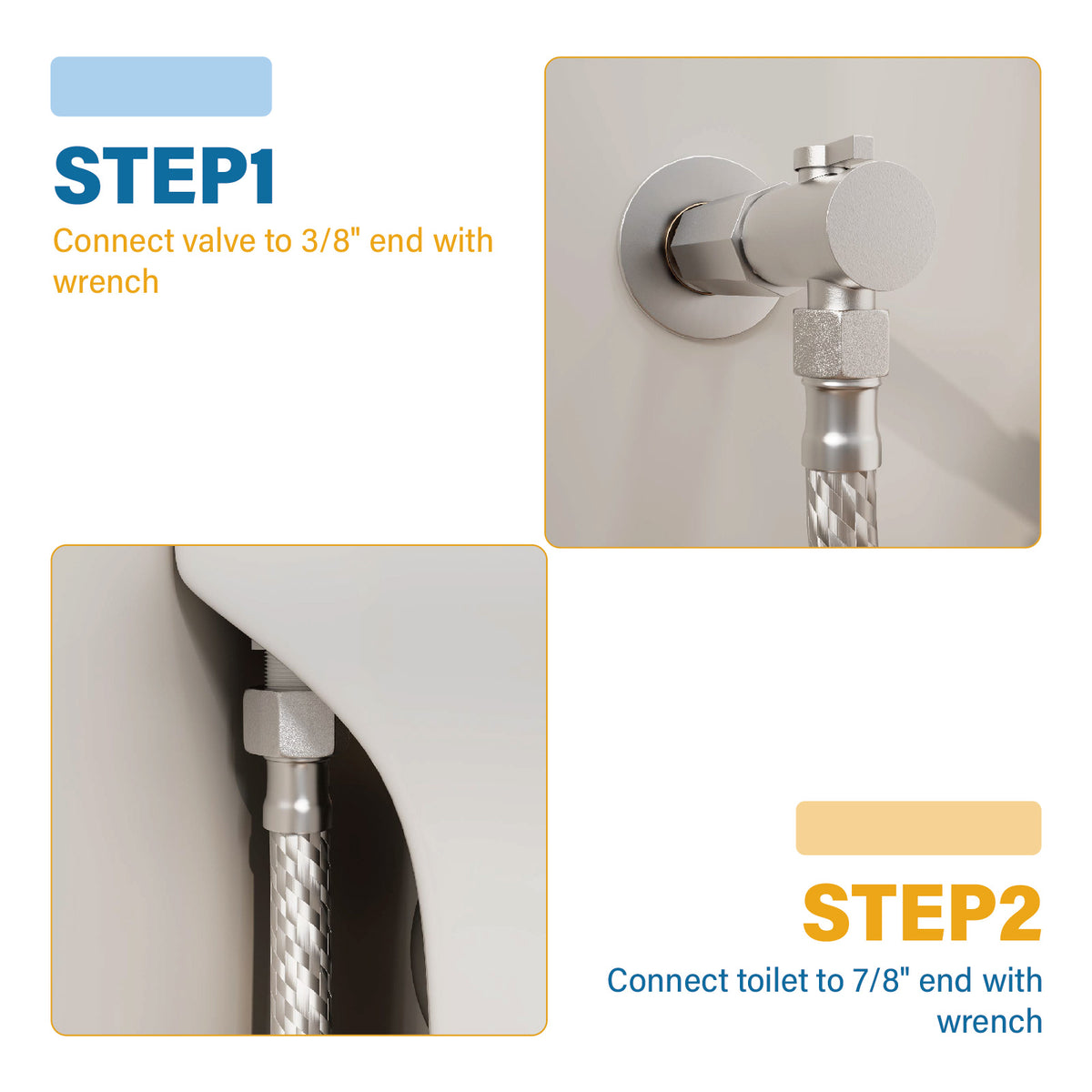 Mokleba 12/16 Inch Toilet Connector Hose, 304 Stainless Steel Supply Line