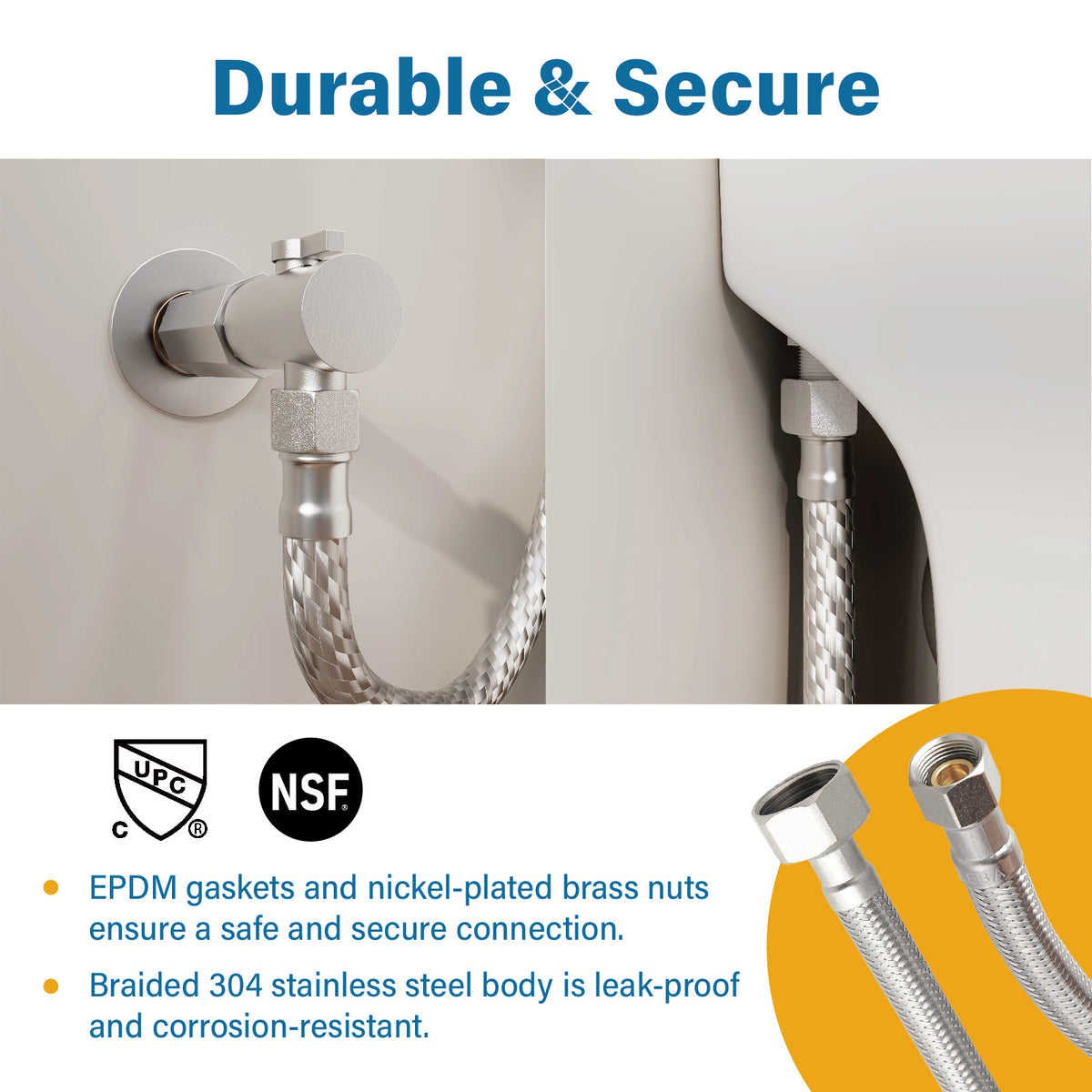 Mokleba 12/16 Inch Toilet Connector Hose, 304 Stainless Steel Supply Line