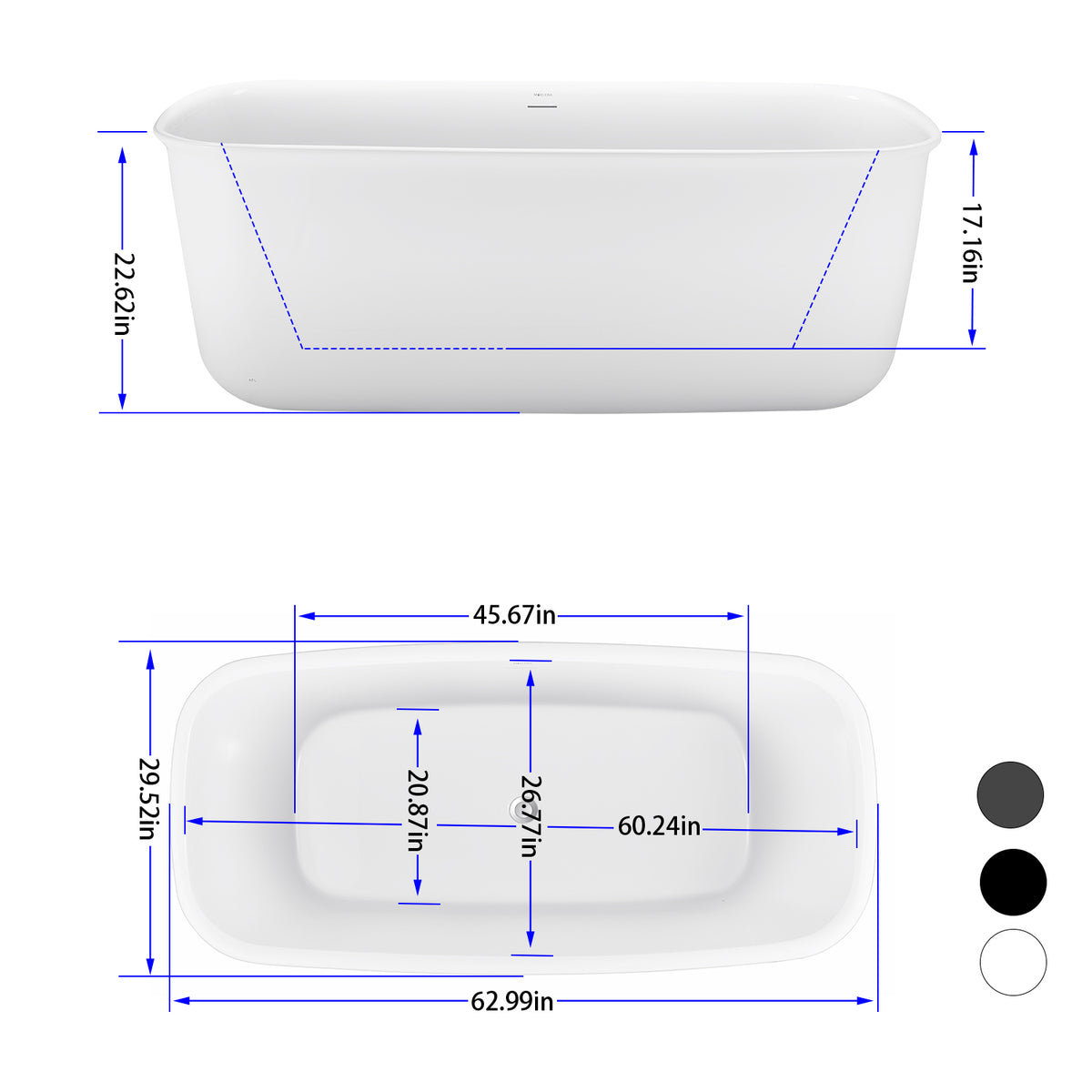 Mokleba 63'' Acrylic Freestanding Bathtub with Roll Top Soaking Tub