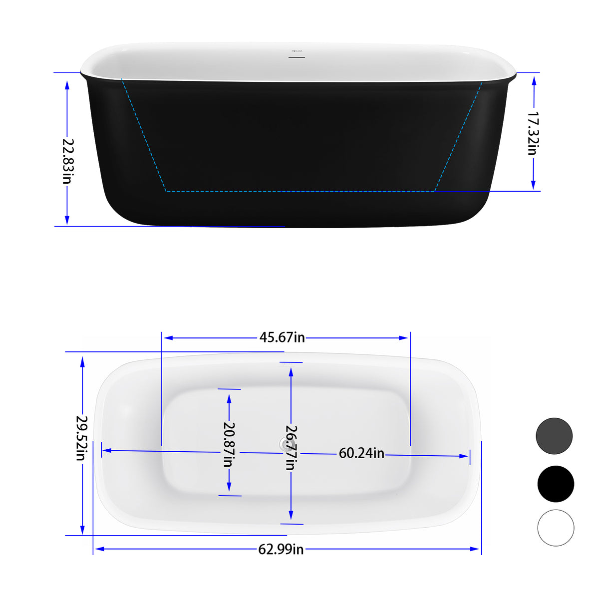 Mokleba 63'' Acrylic Freestanding Bathtub with Roll Top Soaking Tub